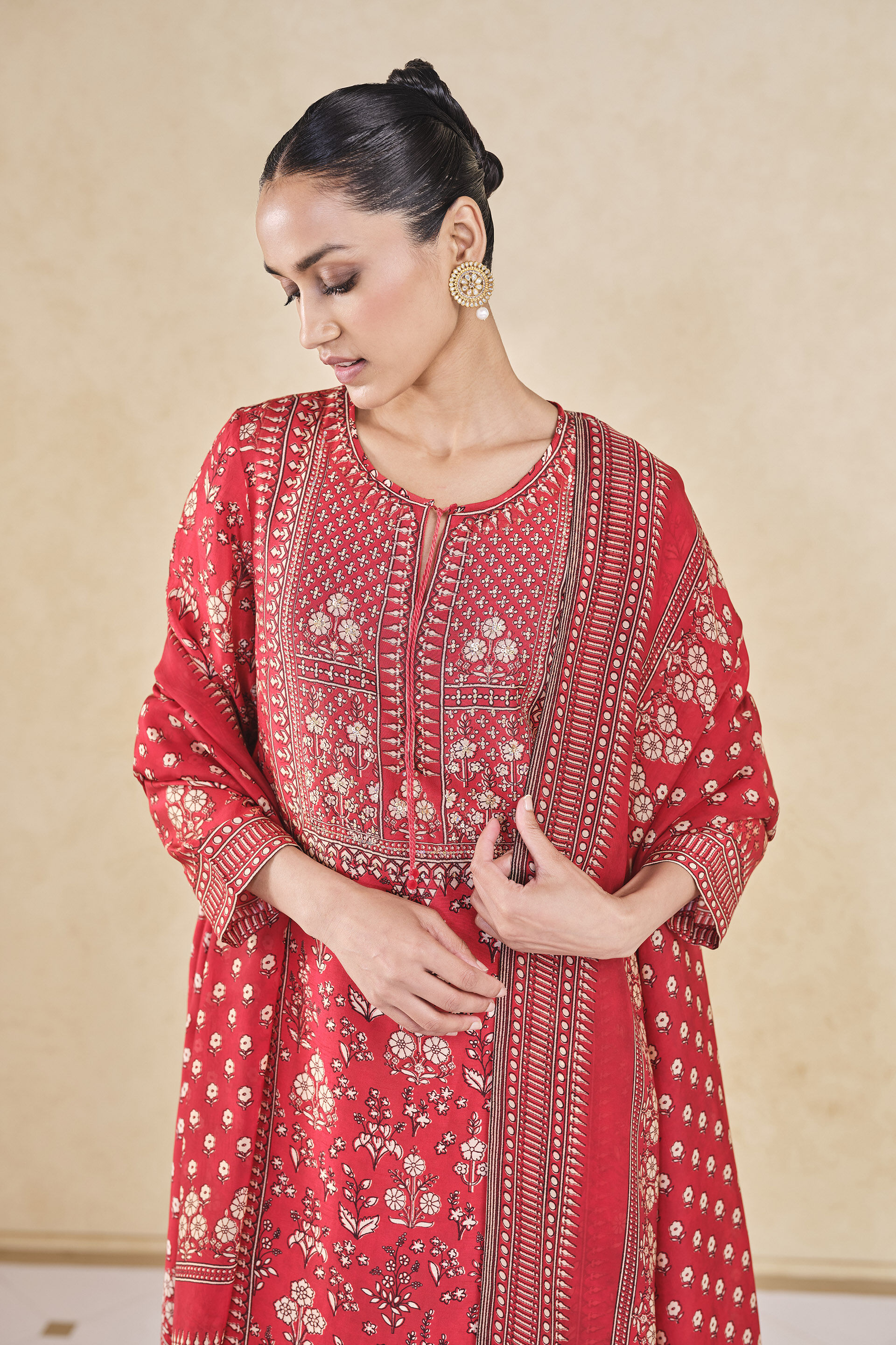 Niral Printed Silk Anarkali Set - Red, Red, image 6